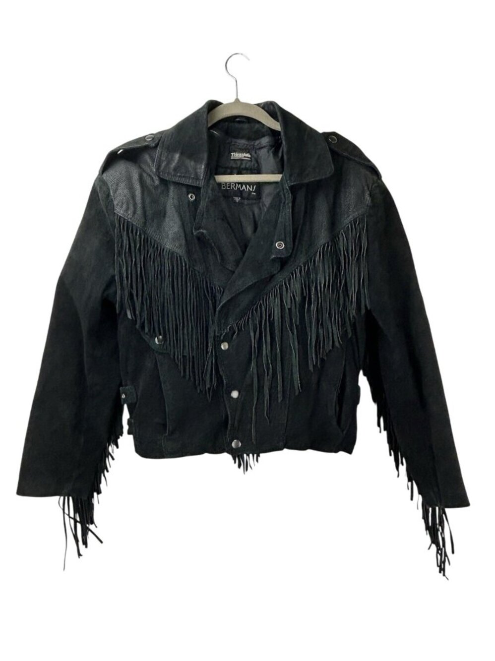 VTG Berman's Leather Fringe Jacket WOMEN Small Thinsulate3M Insulation Full Zip
